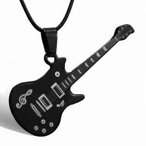 Mens Stainless Steel Black Electric Guitar Necklace Party Gift